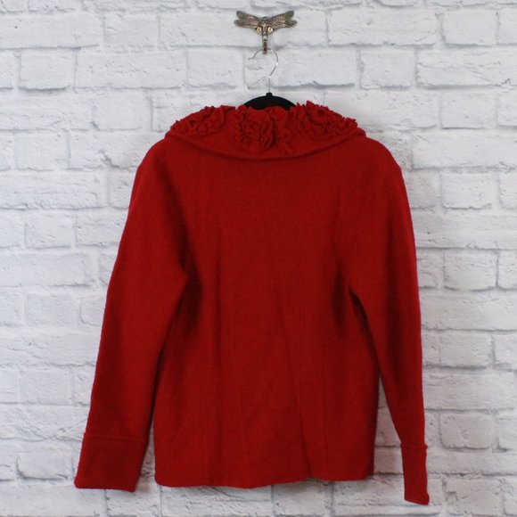 Marisa Christina Red Boiled Wool Detailed Collar Button Front Cardigan Size PM - Picture 8 of 9